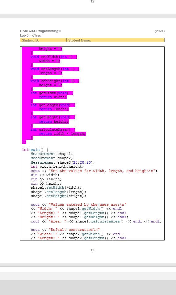 CSNB244 Programming II (2021) Lab 5 - Class Student | Chegg.com