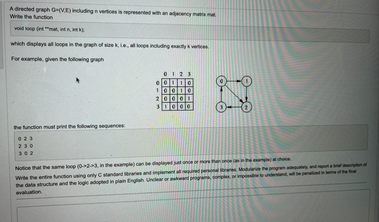 Solved A directed graph G=(V,E) including n vertices is | Chegg.com