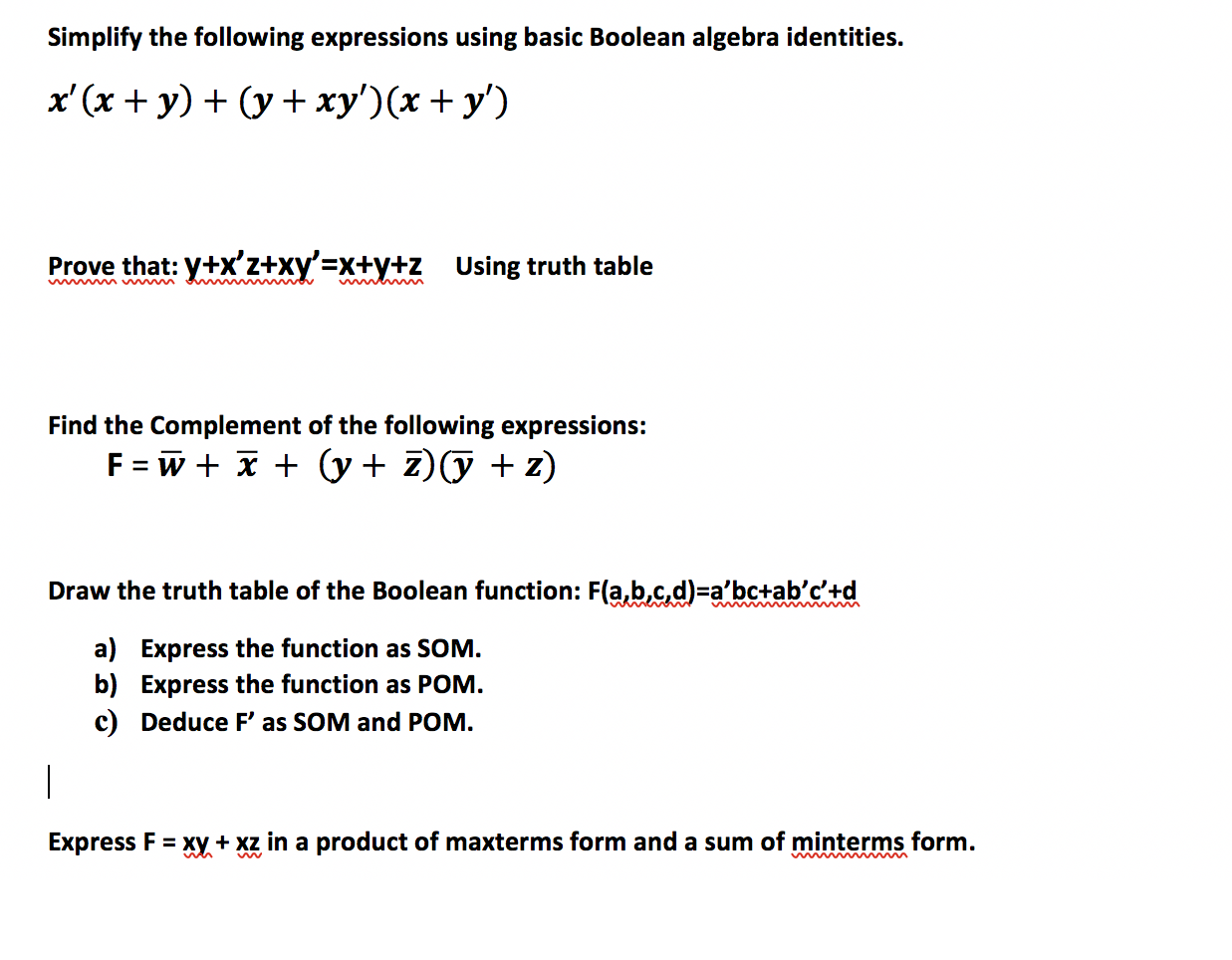 Solved Simplify The Following Expressions Using Basic | Chegg.com