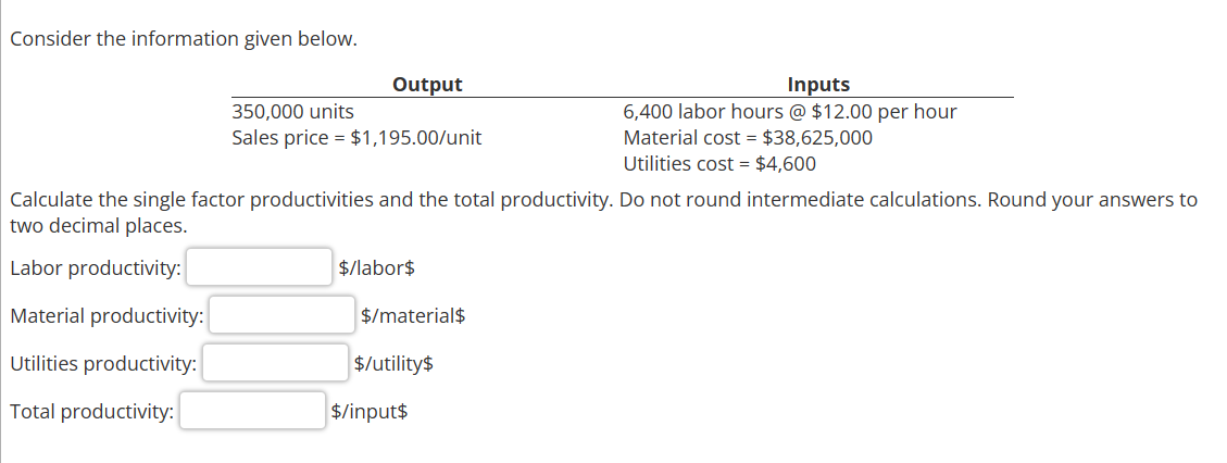 Solved Consider the information given below. Calculate the | Chegg.com