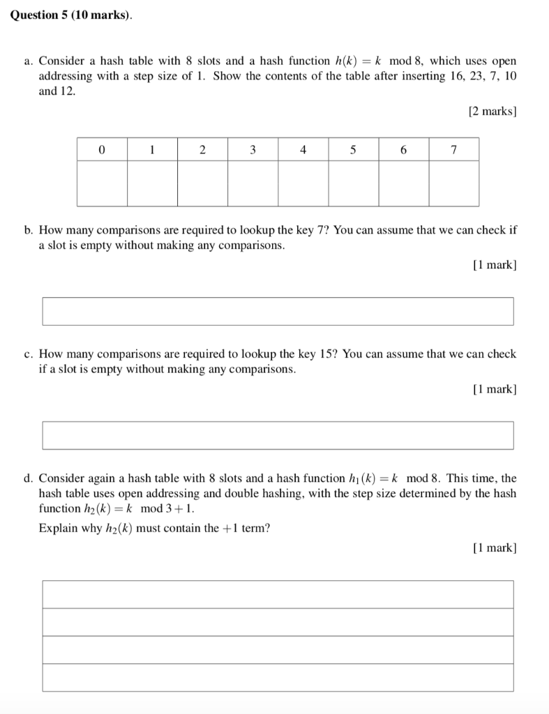 Solved Question 5 (10 marks). a. Consider a hash table with | Chegg.com