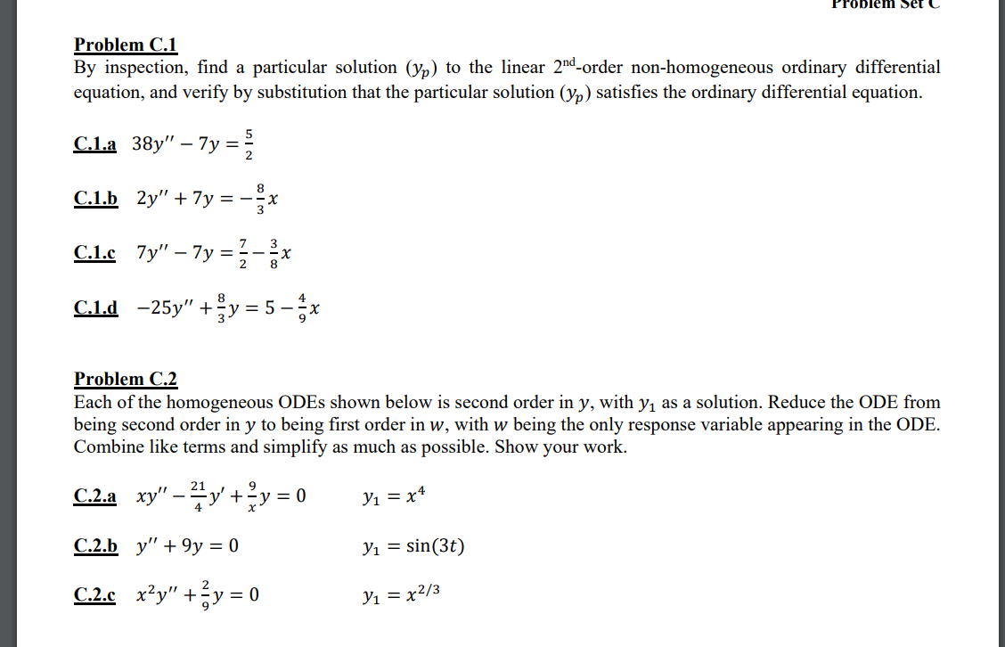 Solved Problem C.1 By inspection, find a particular solution | Chegg.com