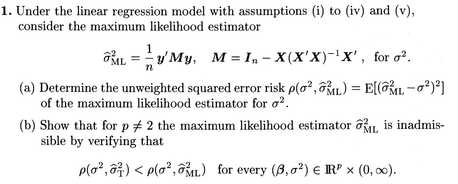 1 Under The Linear Regression Model With Assumpti Chegg Com