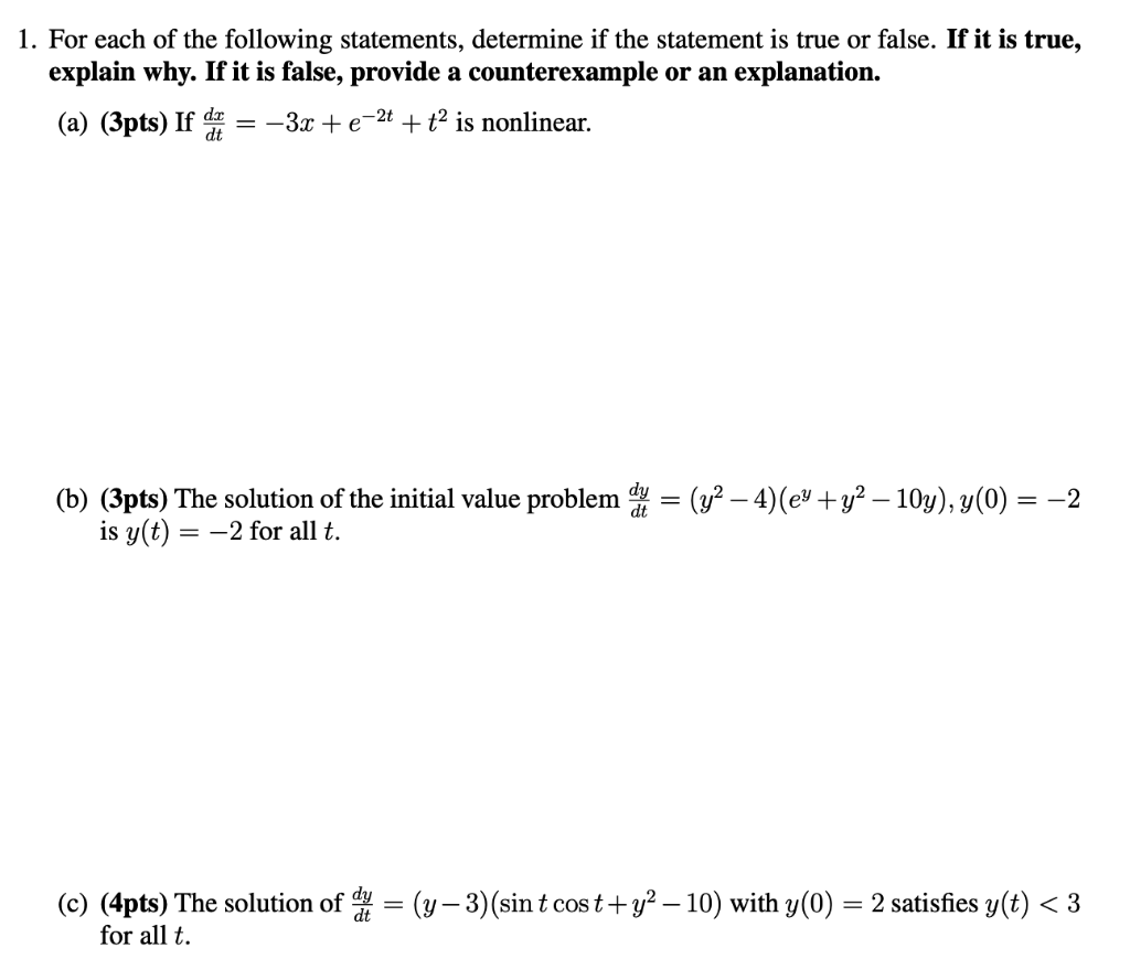 Solved 1. For each of the following statements, determine if | Chegg.com