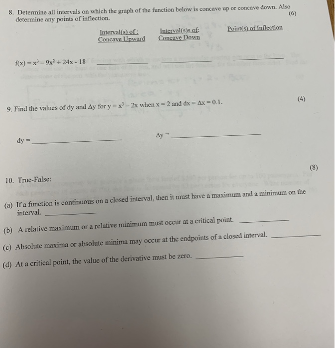 Solved 8. Determine all intervals on which the graph of the | Chegg.com