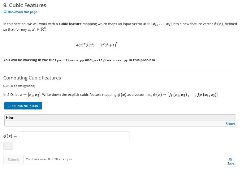 Solved 9. Cubic Features Bookmark this page = 1,..., td into | Chegg.com