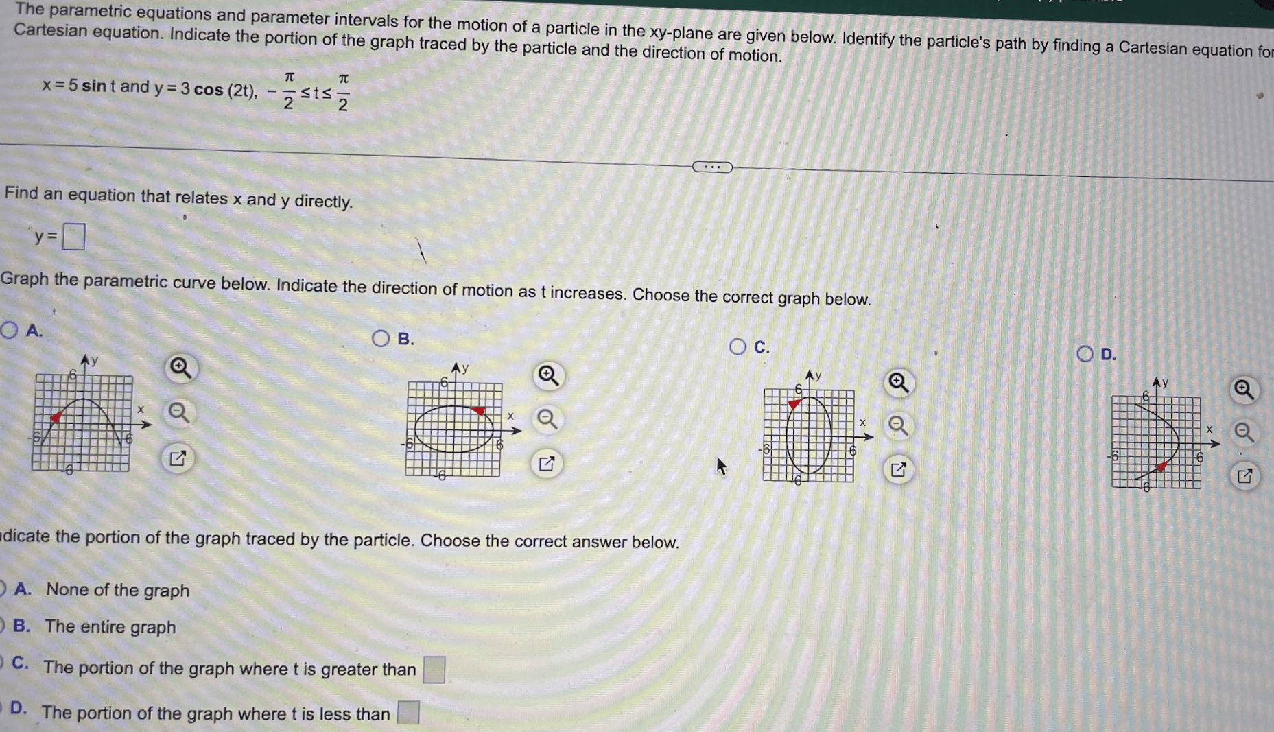 Solved Cartesian equation. Indicate the portion of the graph | Chegg.com