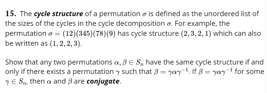 Solved 15. The cycle structure of a permutation o is defined | Chegg.com