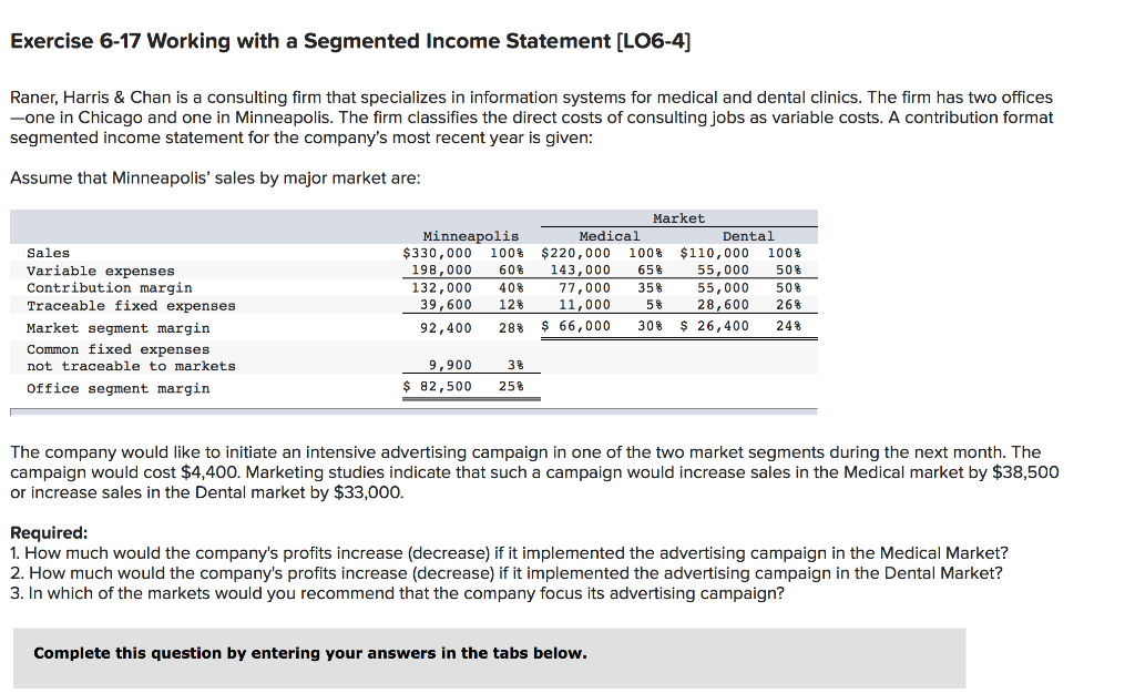 Solved Exercise 6-17 Working with a Segmented Income | Chegg.com