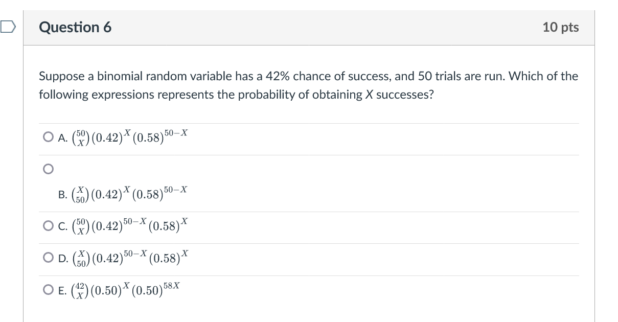 Solved Suppose a binomial random variable has a 42% chance | Chegg.com