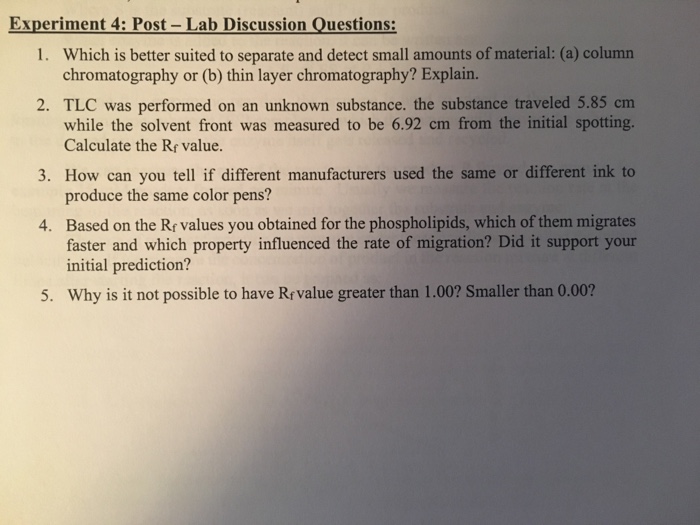 Solved Experiment 4: Post -Lab Discussion Questions: Which | Chegg.com