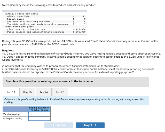 Solved Sierra Company incurs the following costs to produce