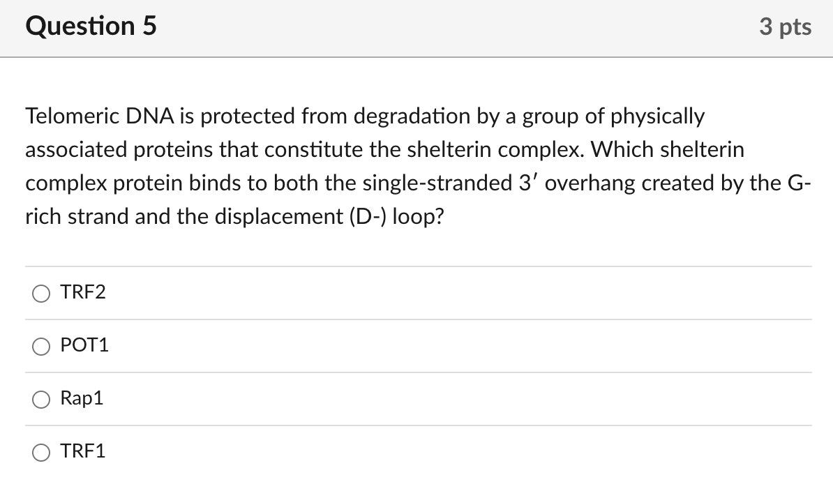 Telomeric DNA is protected from degradation by a group of physically associated proteins that constitute the shelterin comple