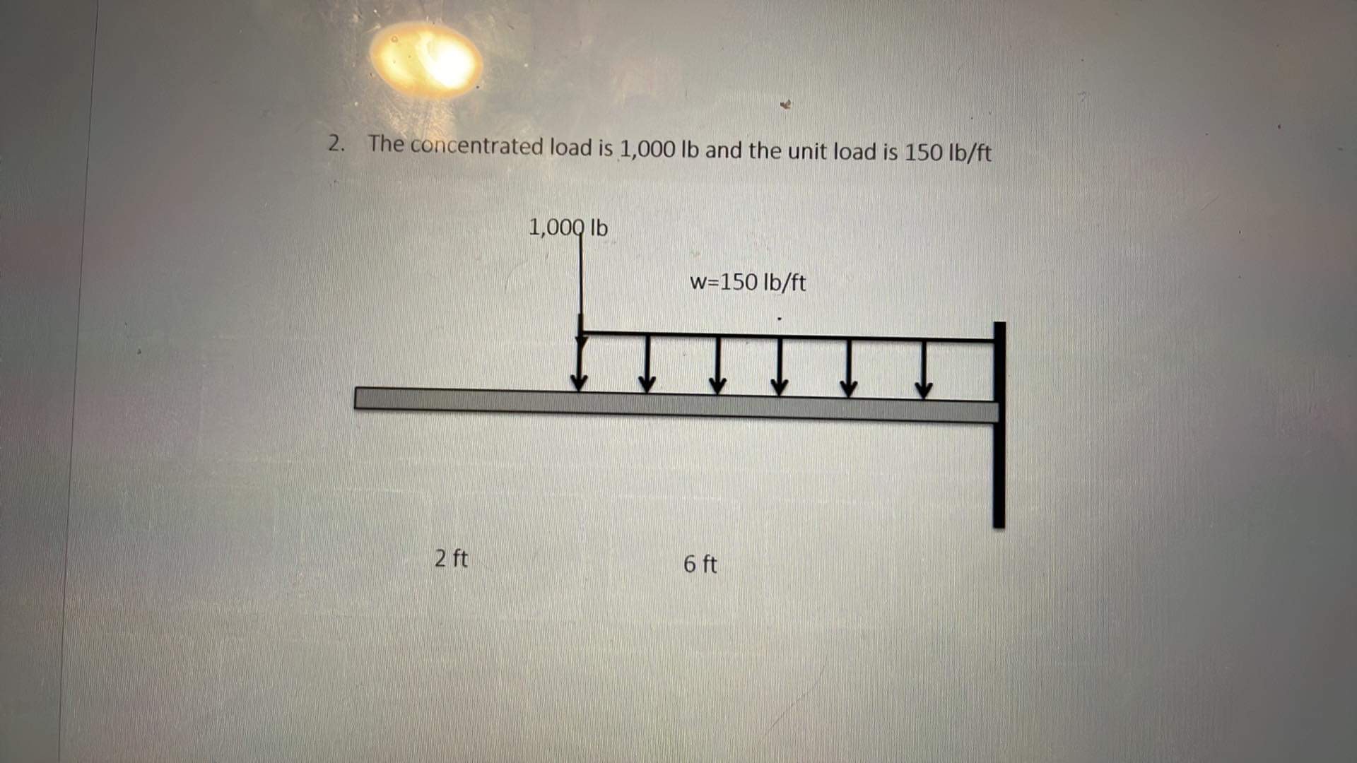 Solved 2. The concentrated load is 1,000lb and the unit load | Chegg.com