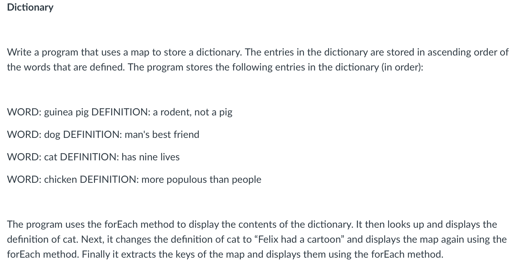 Solved Dictionary Write a program that uses a map to store a | Chegg.com