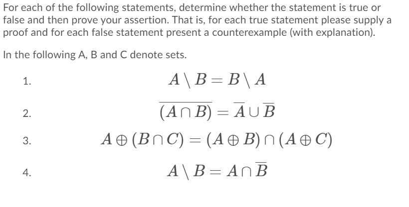 Solved For each of the following statements, determine | Chegg.com