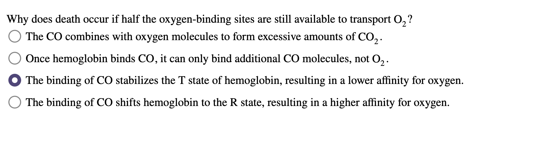 Solved Why does death occur if half the oxygen-binding sites | Chegg.com
