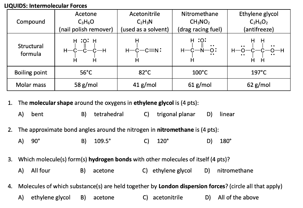 Solved LIQUIDS Intermolecular Forces Acetone Compound C3H60