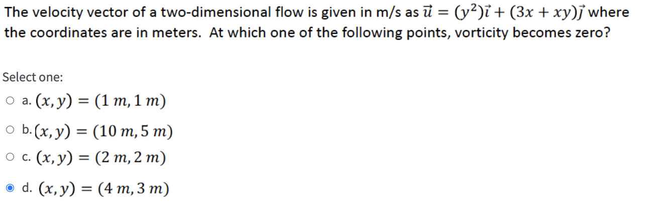 Solved The velocity vector of a two-dimensional flow is | Chegg.com