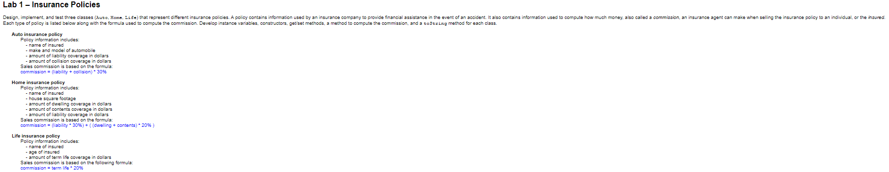 Solved Java programming- Insurance Policies Design, | Chegg.com