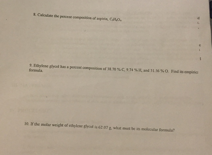 Solved id 8. Calculate the percent composition of aspirin,