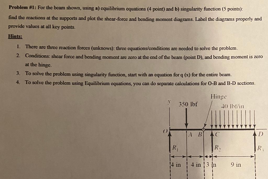 Solved Problem #1: For The Beam Shown, Using A) Equilibrium | Chegg.com