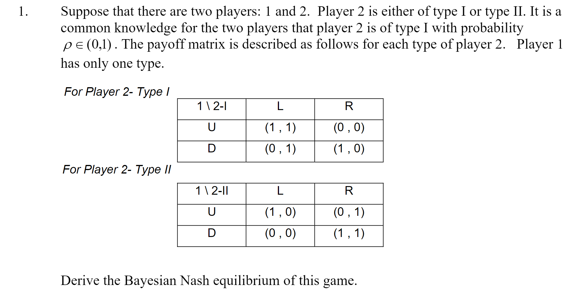 1. Suppose That There Are Two Players: 1 And 2. | Chegg.com