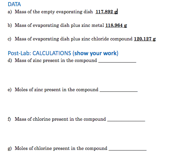 Solved DATA a) Mass of the empty evaporating dish 117.892 g