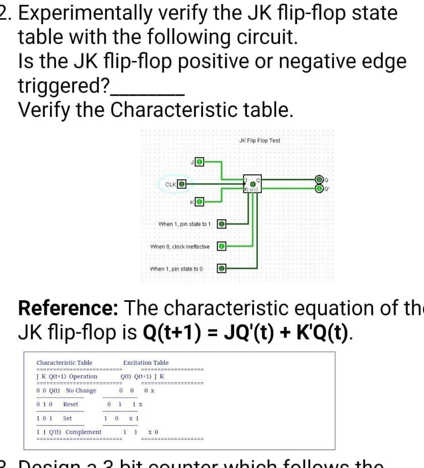 2. Experimentally verify the JK flip-flop state table | Chegg.com