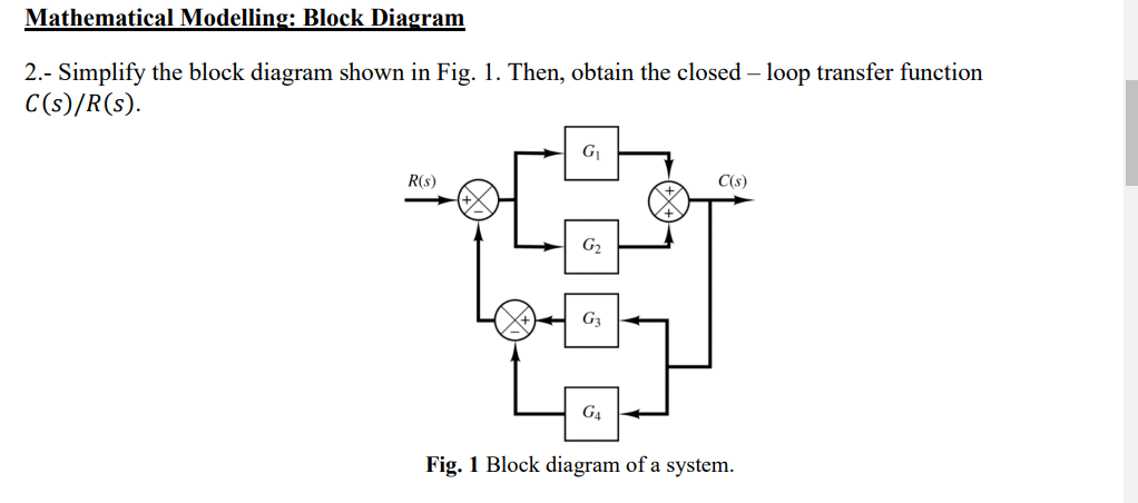 Solved Mathematical Modelling: Block Diagram 2.- Simplify | Chegg.com