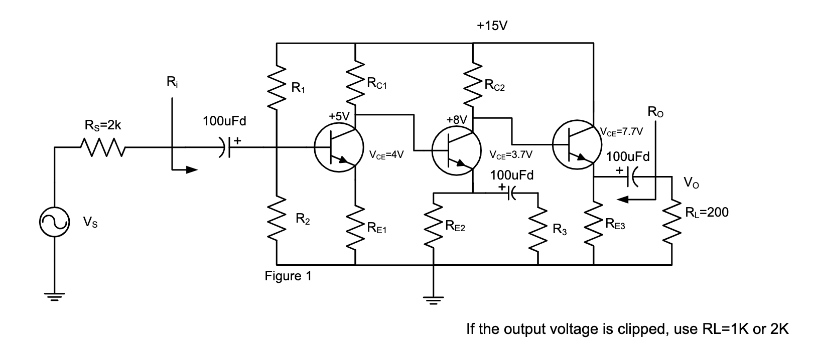 Solved For the 3stage directcoupled amplifier circuit