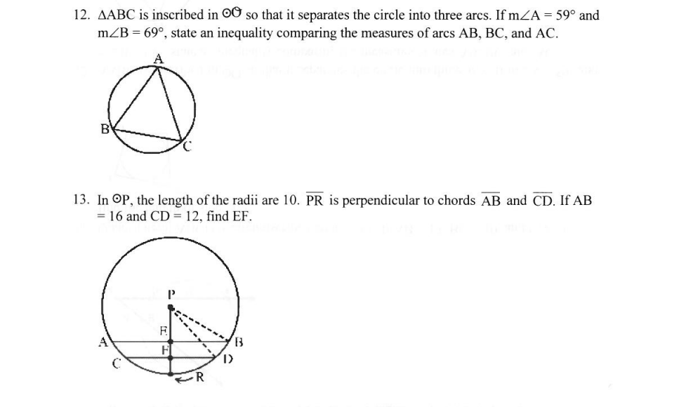 Solved 12. ABC is inscribed in ⊙Θ so that it separates the | Chegg.com