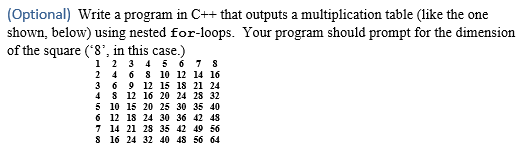 Solved (Optional) Write a program in C++ that outputs a | Chegg.com