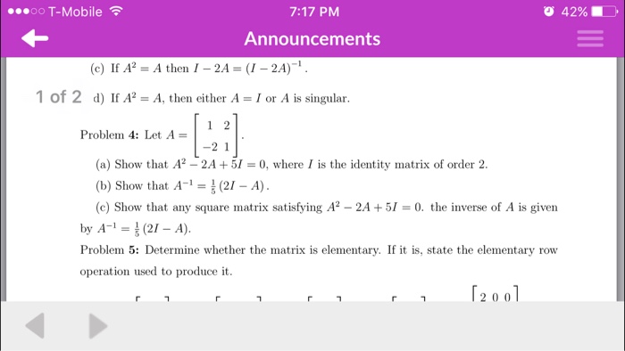 Solved If A A^2 = A then I - 2A = (I -2A)^-1. If A^2 = A, | Chegg.com