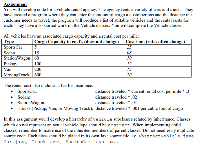 Solved Assignment You will develop code for a vehicle rental | Chegg.com
