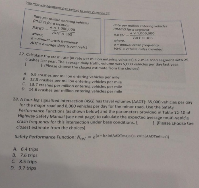 Solved ote per million entering vehicles (RMEV) for a