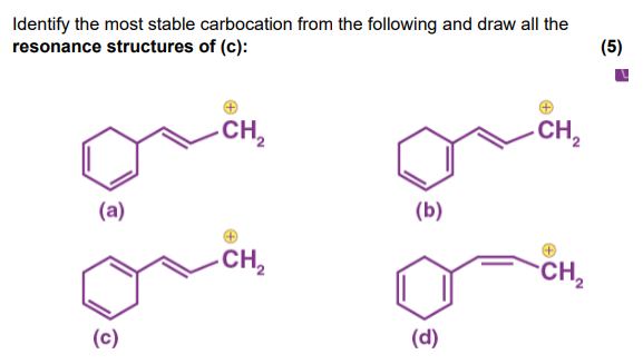 Solved Identify The Most Stable Carbocation From The | Chegg.com