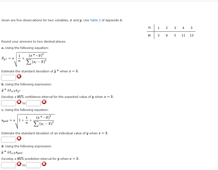 Solved Given are five observations for two variables, x and | Chegg.com