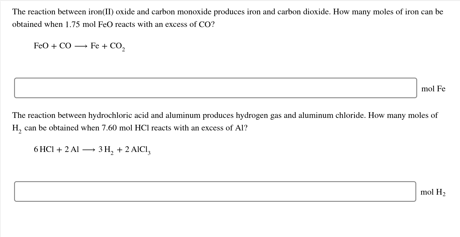 Solved The reaction between iron(II) oxide and carbon