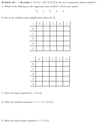 Solved Problem #5 - 30 points). Let Z = {0.1.2.3.4 be the | Chegg.com