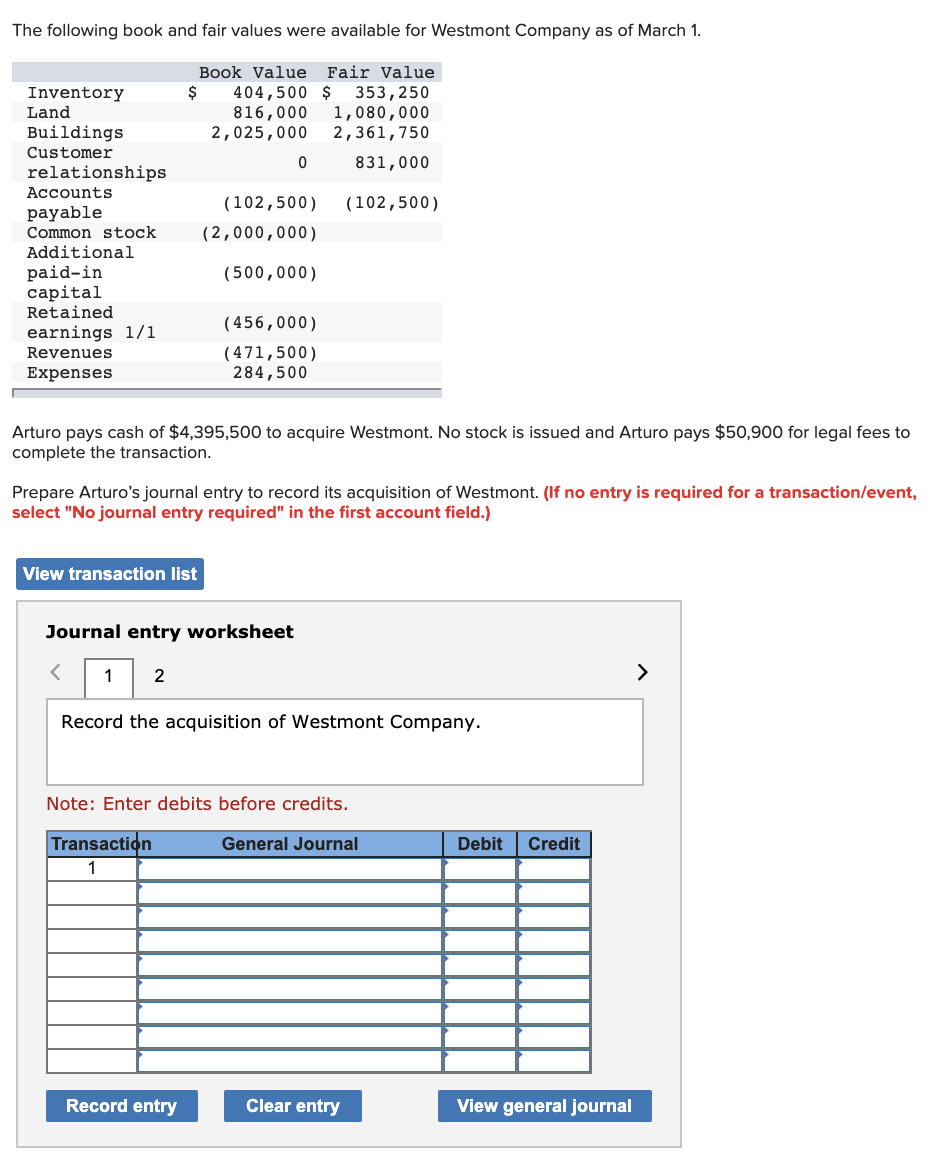 Solved The following book and fair values were available for