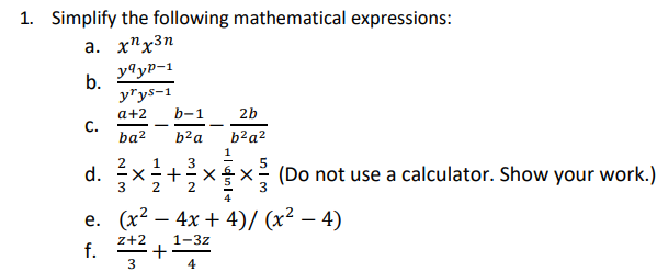 Solved 1. Simplify the following mathematical expressions: | Chegg.com