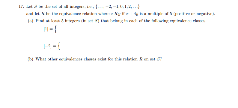 Solved 17. Let S be the set of all integers, i.e., {..., -2, | Chegg.com