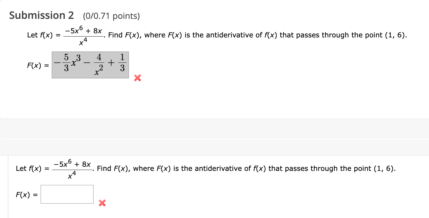 Solved Submission 2 0 0 71 Points Let F X X4−5x6 8x Find