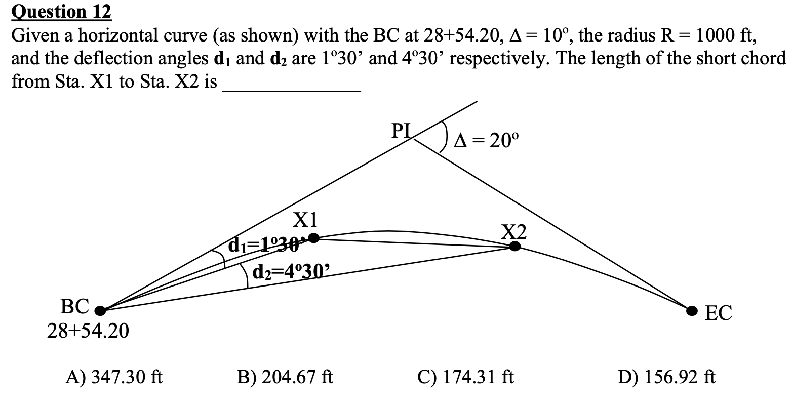 Solved Question 12 Given A Horizontal Curve (as Shown) With 