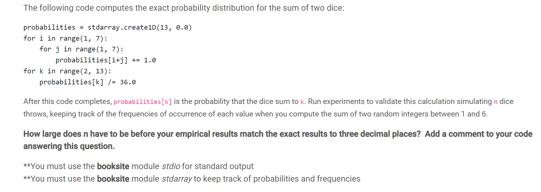 Solved So far I have the probabilities of all the dice but | Chegg.com