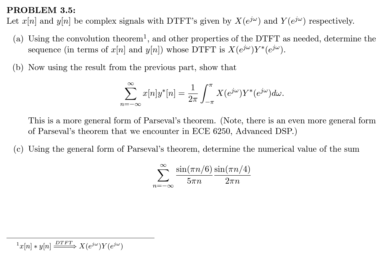 Solved Problem 3 5 Let X[n] ﻿and Y[n] ﻿be Complex Signals