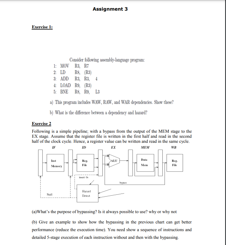 Solved Assignment 3 Exercise 1: Consider Following | Chegg.com