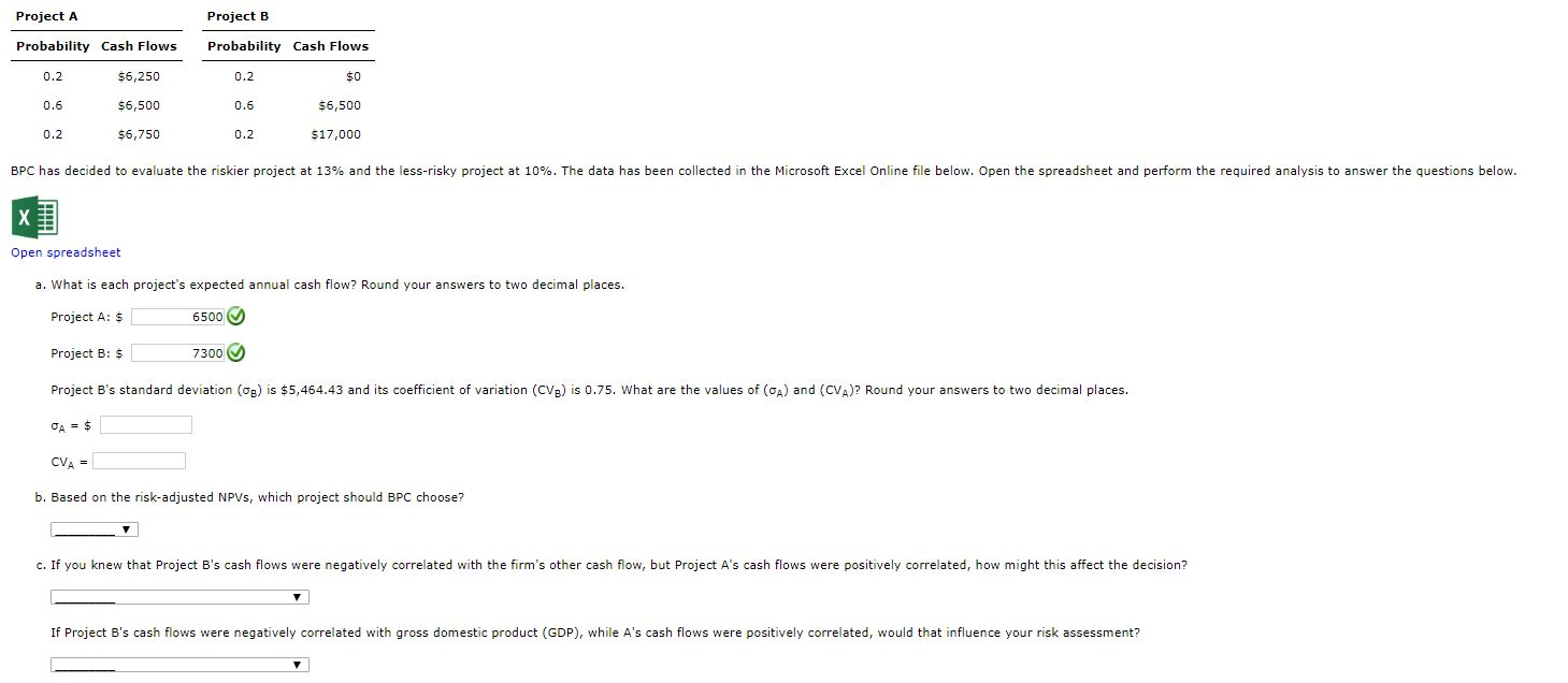 Solved Project A Project B Probability Cash Flows | Chegg.com