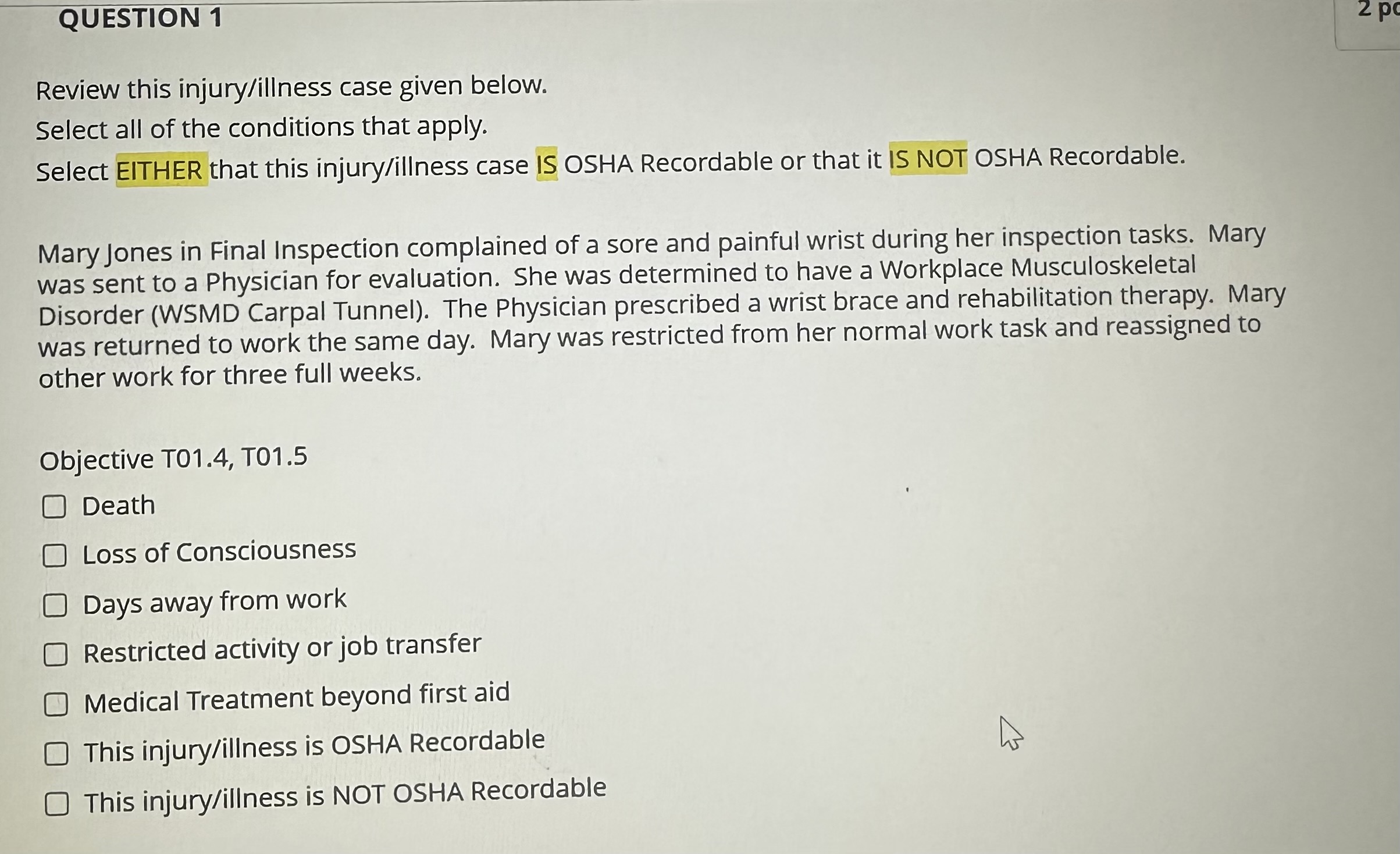 Post Injury Questions Solved QUESTION 1Review this injury/illness case given | Chegg.com